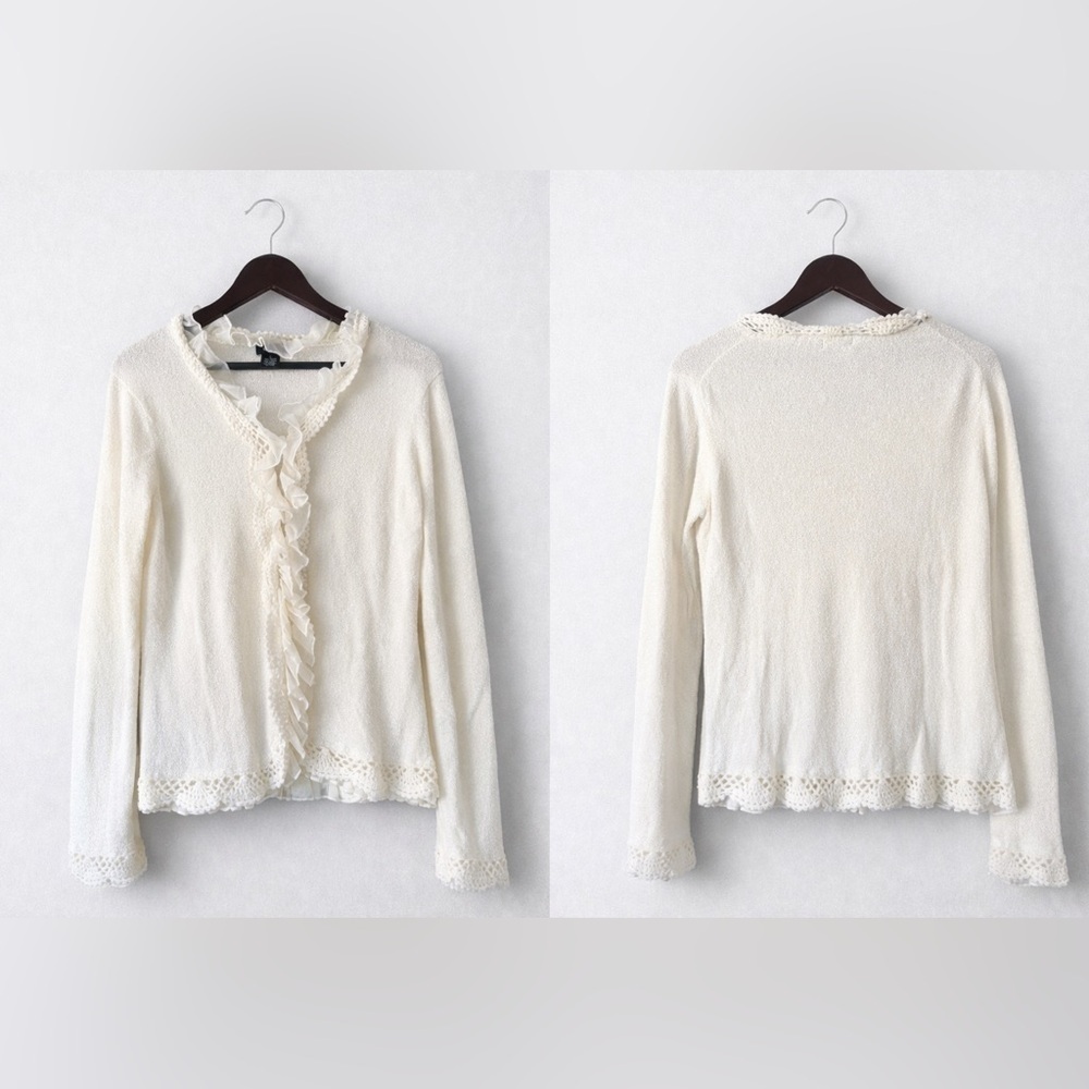 EVIE Cream Ruffle Trim Lightweight Cardigan